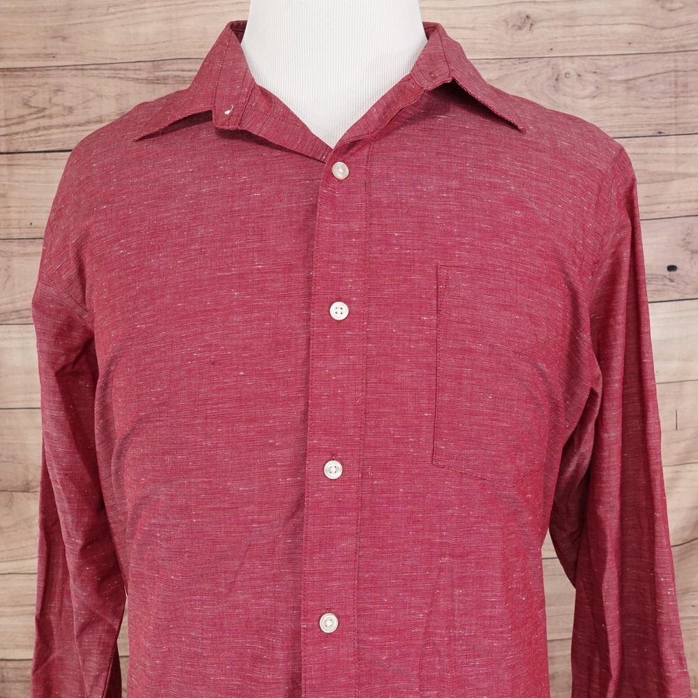 VAN HEUSEN CLASSIC FIT RED LONG SLEEVE BUTTON DOWN SHIRT MENS SZ XL 17-17.5